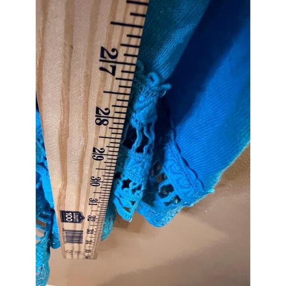 NWT Chicos Blue Crochet Lace Hem Tassel Trim Open Front Cardigan Size 4 (XL) - Picture 11 of 11